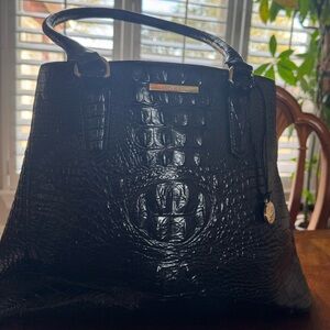 Brahmin Black Croc-Embossed Structured Shoulder Bag